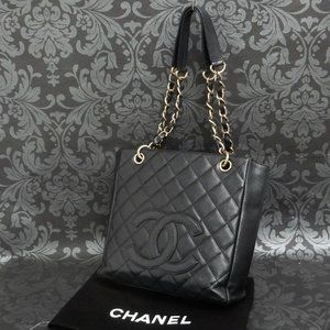 Chanel Shopping Caviar Grand Silver Black Leather Tote - MyDesignerly